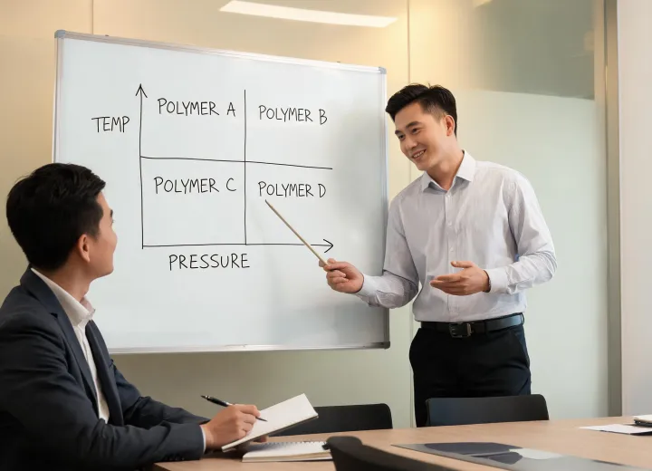 Engineer explaining material chart